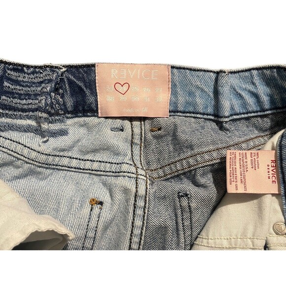 Revice High Rise Straight Leg Distressed Butt Rip Denim Jeans size 25 Light Wash - Picture 6 of 12